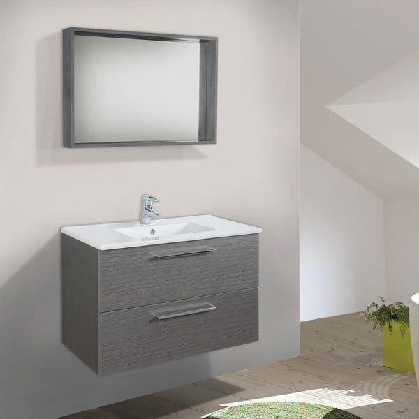 Kúpeľňová skrinka s umývadlom a zrkadlom Giro, odtieň sivej, 70 cm