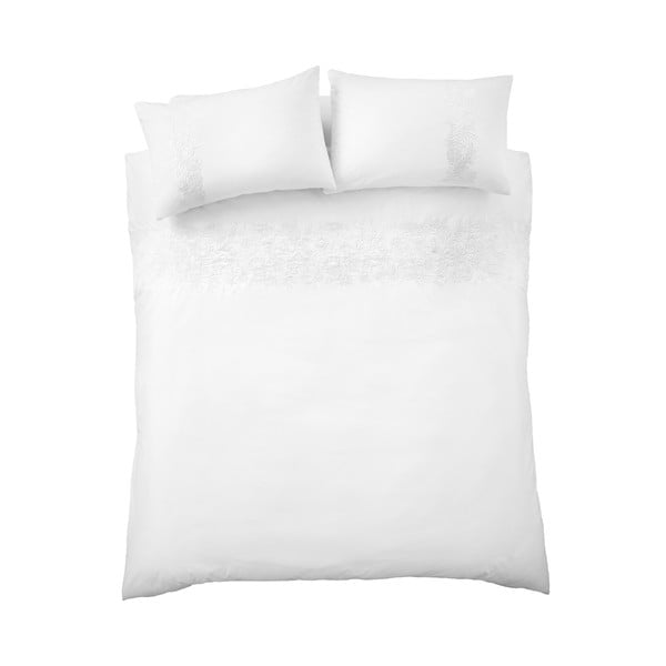 Biele bavlnené obliečky na dvojlôžko/predĺžené 230x220 cm Embroidery Floral – Bianca