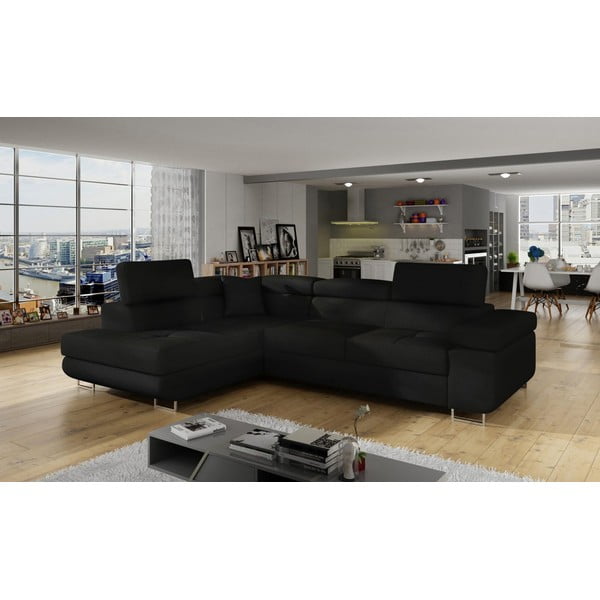 Čierna rozkladacia/s úložným priestorom rohová pohovka (ľavý roh/do L) Anton – ELTAP-image-3