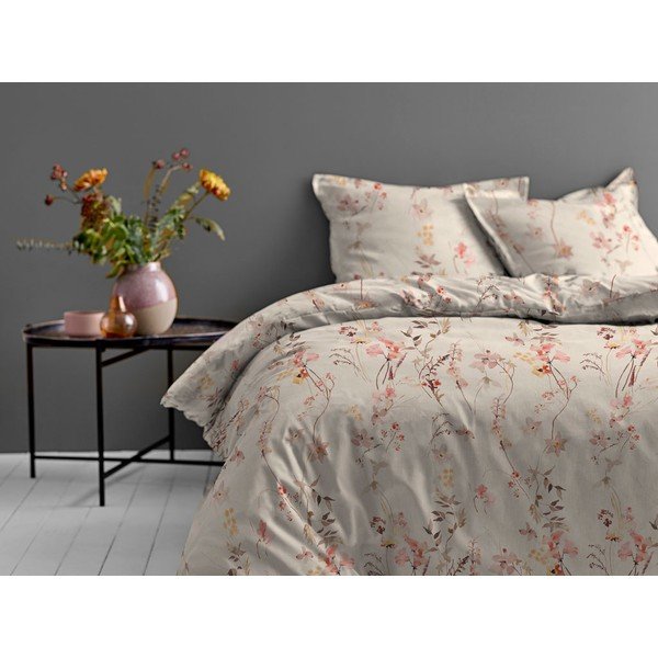 Béžové obliečky na jednolôžko z bavlneného saténu Södahl Meadow, 140 x 220 cm-image-1