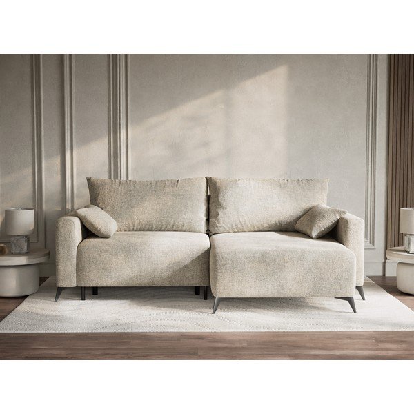 Béžová ženilková rozkladacia/s úložným priestorom rohová pohovka (pravý roh/s leňoškou) Leon – Maison de Rêve-image-1