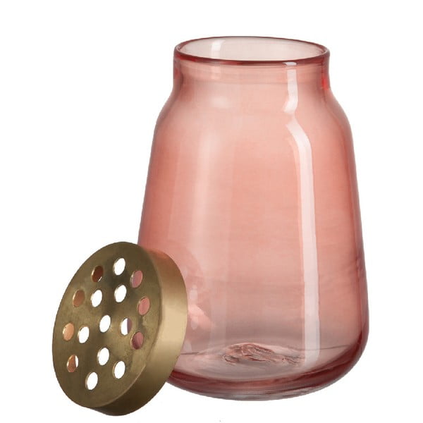 Ružová sklenená váza J-Line Brass, výška 22 cm