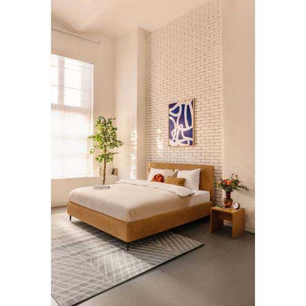 Čalúnená dvojlôžková posteľ s roštom 160x200 cm v horčicovej farbe Noira Slim – Bonami Selection-image-1