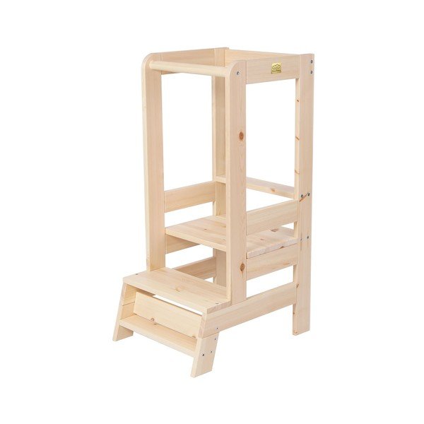 Učiaca veža z borovicového dreva v prírodnej farbe Montessori – Meowbaby