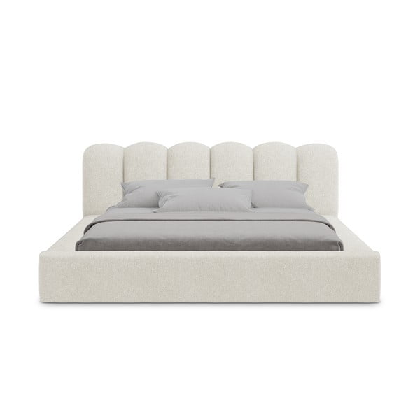 Krémovobiela čalúnená dvojlôžková posteľ s úložným priestorom s roštom 140x200 cm Mano – Makamii-image-3