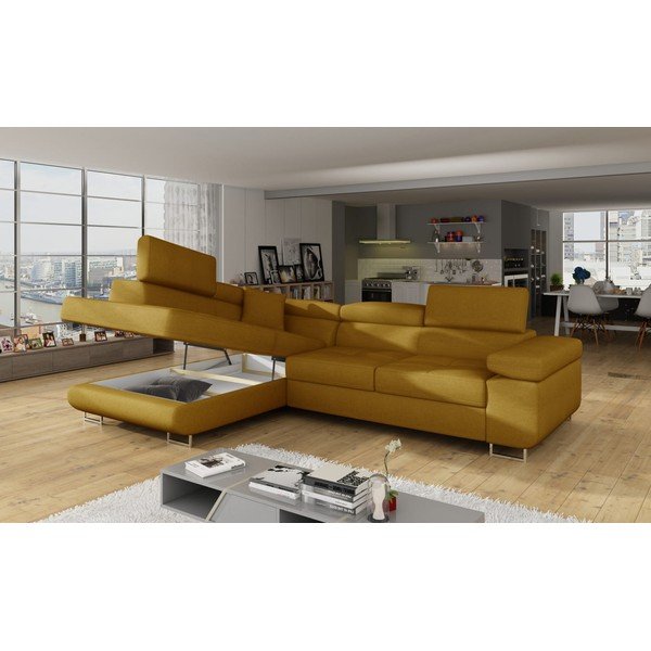 Žltá rozkladacia/s úložným priestorom rohová pohovka (ľavý roh/do L) Anton – ELTAP-image-4