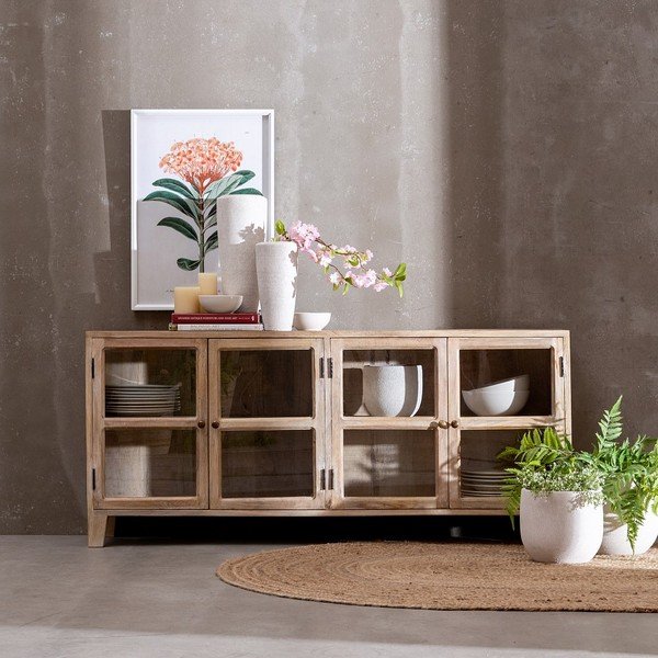 Vitrína z mangového dreva v prírodnej farbe 160x71 cm – Ixia-image-1