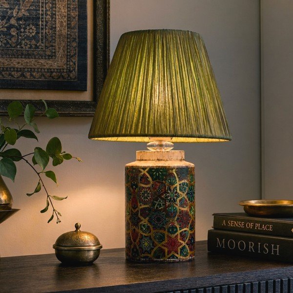 Zelená stolová lampa s tienidlom z papierového výpletu (výška  38 cm) Alev – Opviq lights-image-1