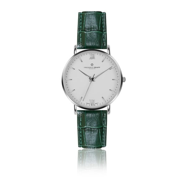 Pánske hodinky s tmavozeleným remienkom z pravej kože Frederic Graff Silver Dent Blanche Croco Dark Green