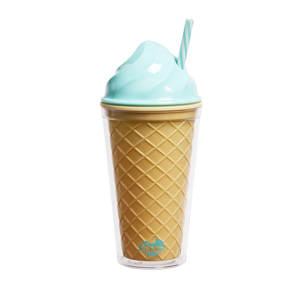 Pohárik so slamkou a modrým viečkom TINC Ice-Cream