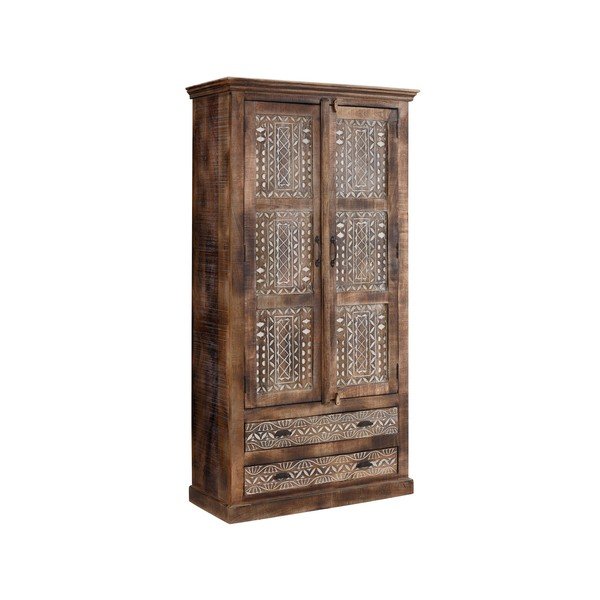 Hnedá šatníková skriňa z mangového dreva 190x45 cm Maneesh – Støraa-image-1