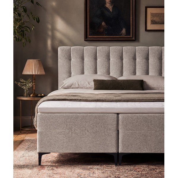 Taupe boxspring posteľ s úložným priestorom 180x200 cm Puhala – Makamii-image-3