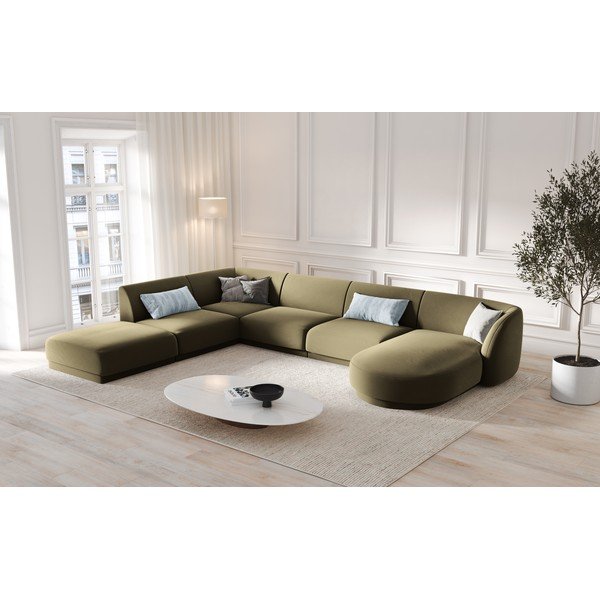 Zelená zamatová rohová pohovka (ľavý roh/do "U") Miley – Micadoni Home-image-1