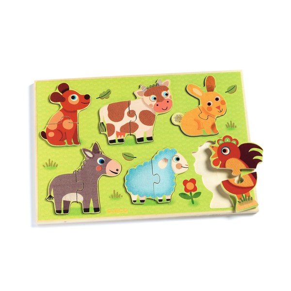 Detské vkladacie drevené puzzle s motívmi domácich zvierat Djeco