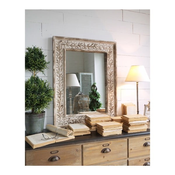 Zrkadlo s rámom z topoľového dreva Orchidea Milano Ramage Antique White, 65 x 85 cm