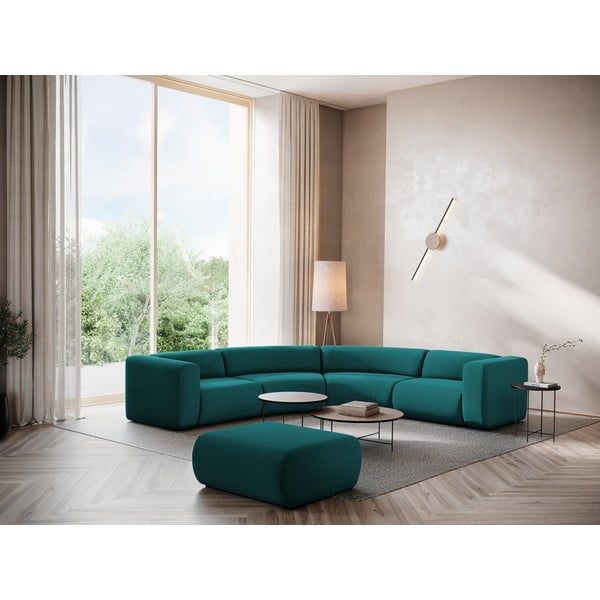 Tyrkysovomodrá zamatová rohová pohovka Ekahi – Makamii-image-1