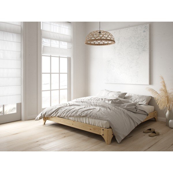 Dvojlôžková posteľ z borovicového dreva s matracom Karup Design Elan Comfort Mat Black/Natural, 140 × 200 cm-image-1