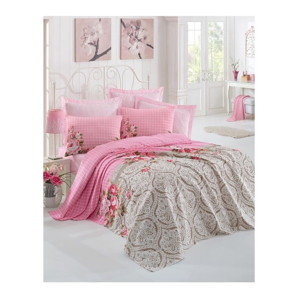 Ružovo-béžová ľahká prikrývka cez posteľ Isabel, 160 x 235 cm