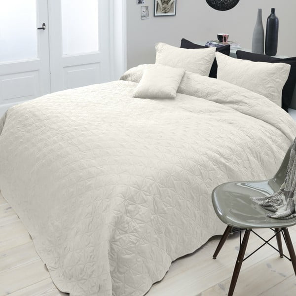 Krémový pléd cez posteľ s dvomi obliečkami na vankúš Sleeptime grace, 260 x 250 cm