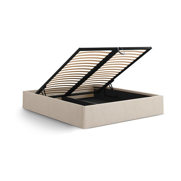 Svetlohnedá čalúnená dvojlôžková posteľ s úložným priestorom/bez čela s roštom 140x200 cm Susan – Micadoni -image-3