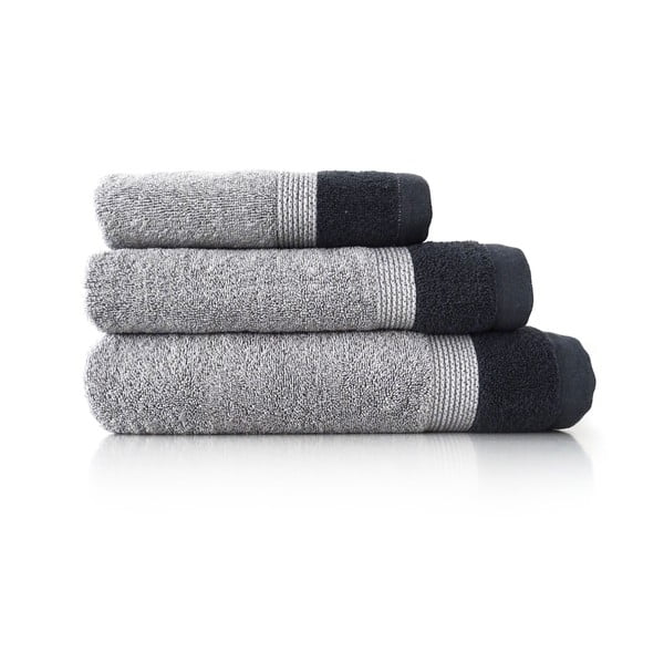 Súprava 3 sivých bavlnených uterákov Ethere Banda Antracita