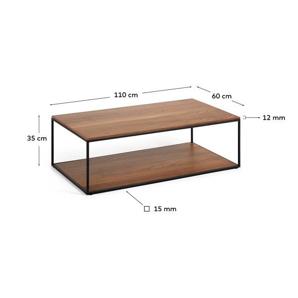Konferenčný stolík v tmavoprírodnej farbe s doskou v dekore orechového dreva 60x110 cm Yoana – Kave Home-image-3