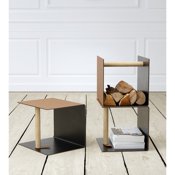 Čierny/v prírodnej farbe dekoratívny kovový/z eko kože úložný box 32x38x31 cm Bull – LIND DNA-image-1