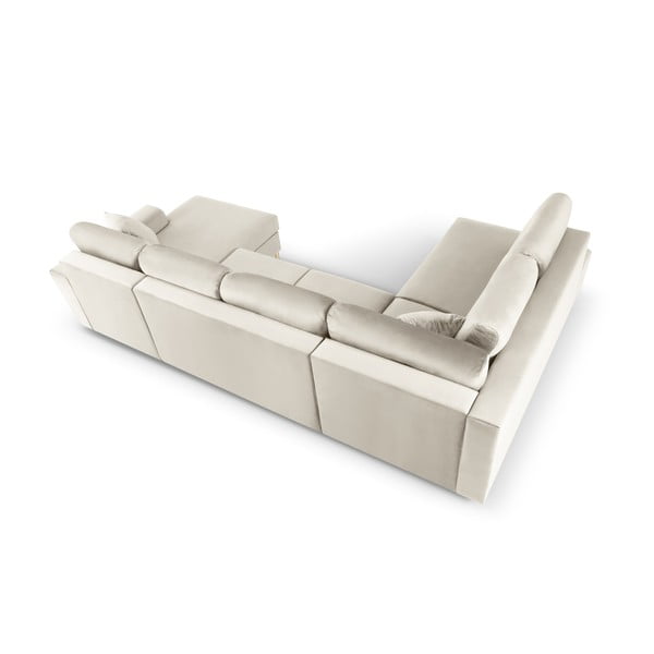 Béžová zamatová rozkladacia/s úložným priestorom rohová pohovka (ľavý roh/do "U") Kyoto – Cosmopolitan Design-image-4