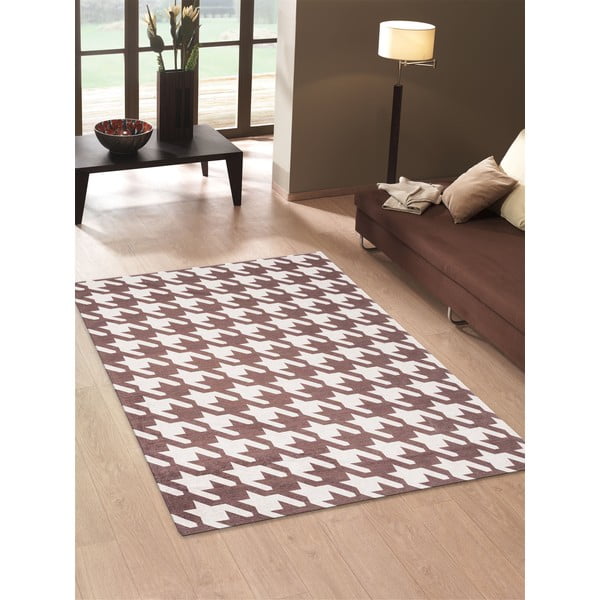 Vysokoodolný kuchynský koberec Pied de Poule Brown, 60x220 cm