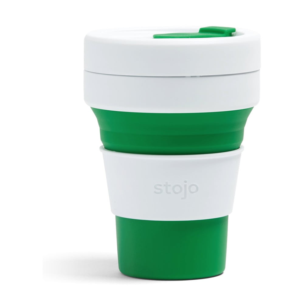 Bielo-zelený skladací cestovný hrnček Stojo Pocket Cup, 355 ml