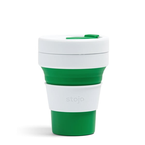 Bielo-zelený skladací cestovný hrnček Stojo Pocket Cup, 355 ml