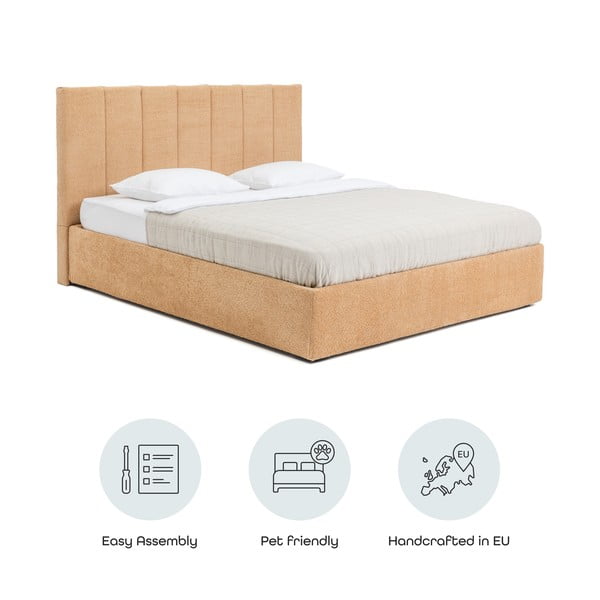 Čalúnená dvojlôžková posteľ s úložným priestorom s roštom 180x200 cm v horčicovej farbe Thessa Bold Line – Bonami Selection-image-4