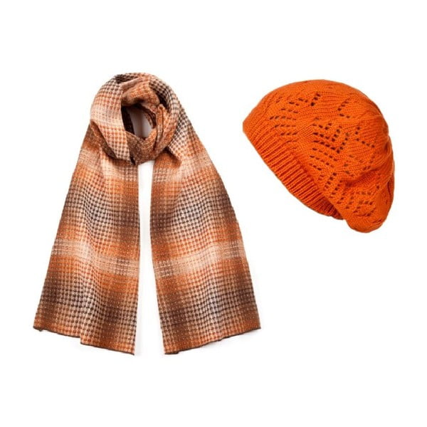 Oranžová čiapka so šálom Lavaii Elegant