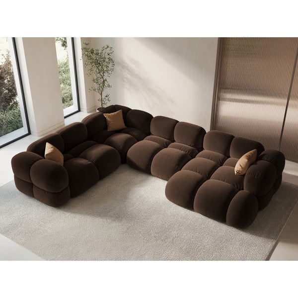 Tmavohnedá zamatová rohová pohovka (ľavý roh/do tvaru "U") Loretto – Cosmopolitan Design-image-1