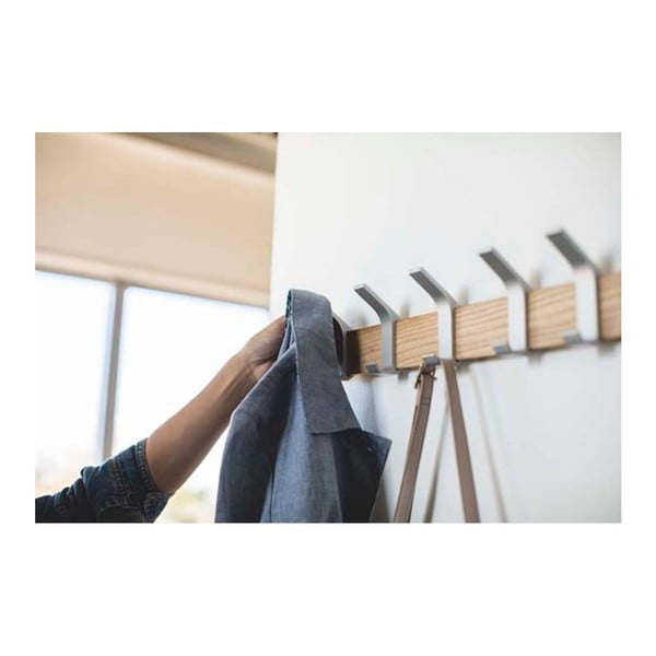 Nástenný vešiak z jaseňového dreva v matne strieborno-prírodnej farbe Rin – YAMAZAKI-image-2