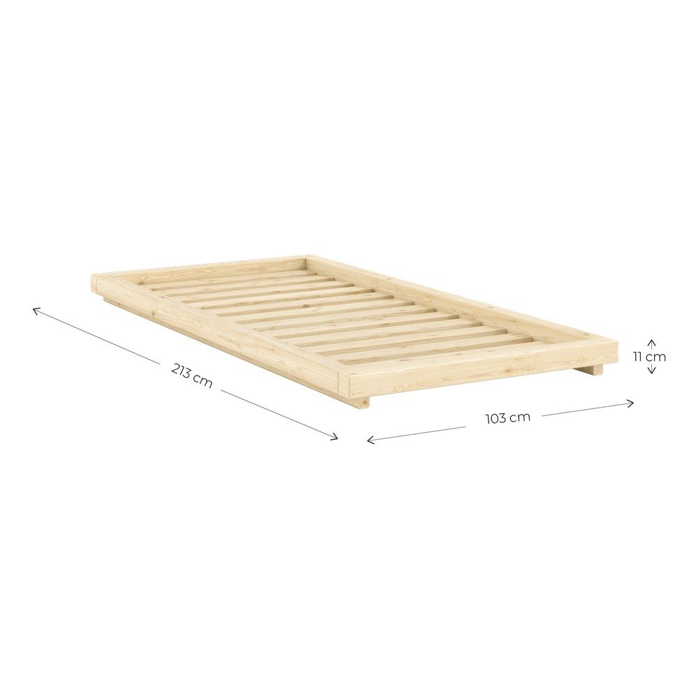 Jednolôžková posteľ z borovicového dreva bez čela s roštom 90x200 cm v prírodnej farbe Dock – Karup