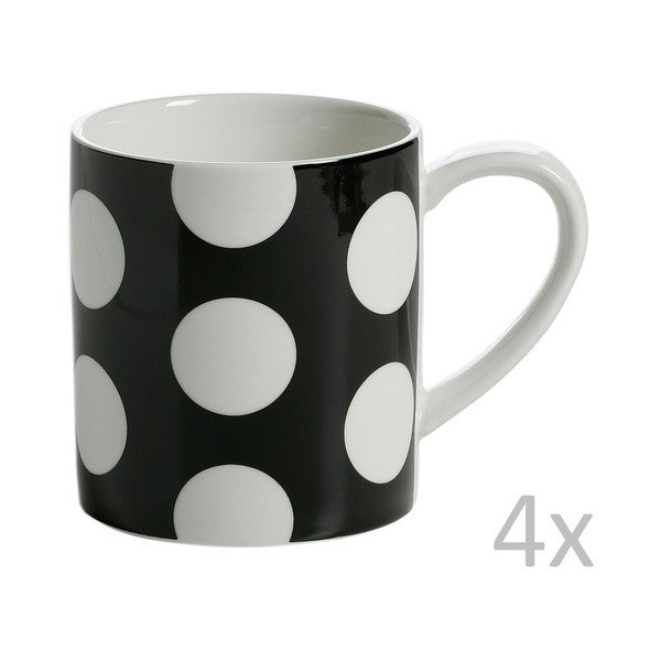 Sada 4 čiernych hrnčekov Maxwell & Williams Polka Dot