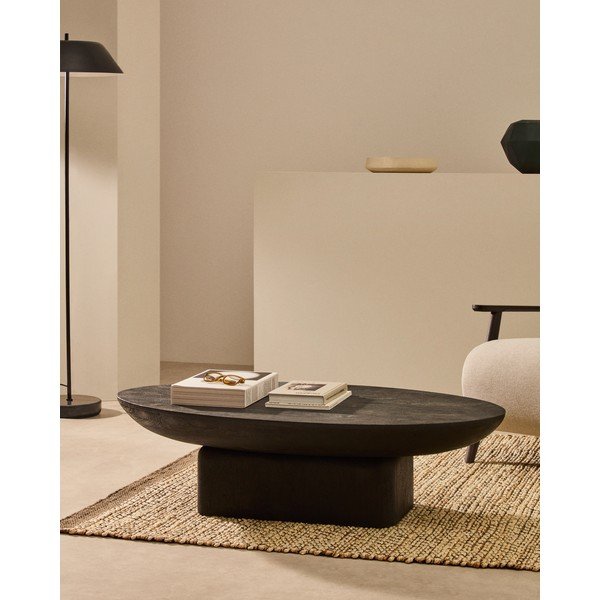Čierny konferenčný stolík z masívu akácie 70x140 cm Ovak – Kave Home-image-1