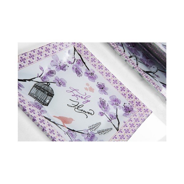 Bielo-fialová sada 6 dezertných tanierikov a taniera na tortu Mezzo-image-1