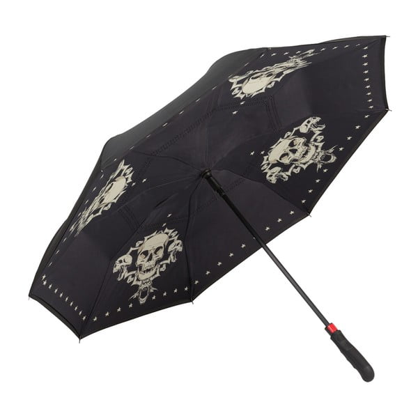Čierny dáždnik s rúčkou Von Lilienfeld Skull FlicFlac, ø 110 cm