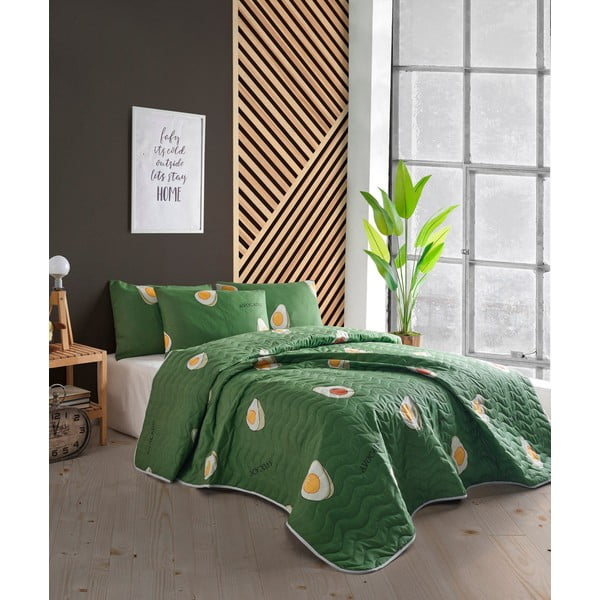 Detská prikrývka cez posteľ s 2 obliečkami na vankúš Mijolnir Avocado, 200 x 220 cm