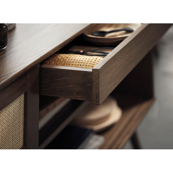 Tmavohnedá nízka komoda v dekore duba s posuvnými dverami 180x80 cm Barrali – Unique Furniture-image-4