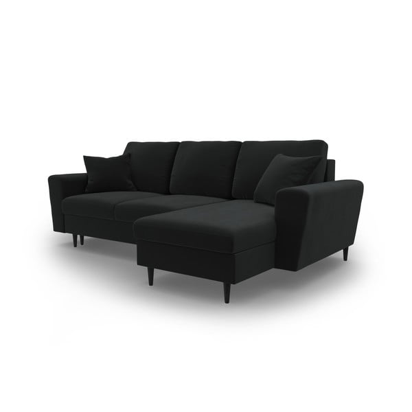 Čierna zamatová rozkladacia/s úložným priestorom rohová pohovka Kyoto – Cosmopolitan Design-image-4