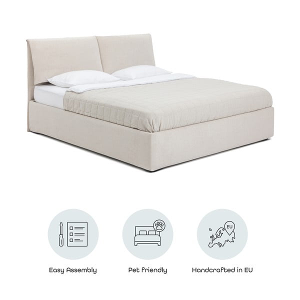 Béžová čalúnená dvojlôžková posteľ s úložným priestorom s roštom 160x200 cm Thessa Pillow – Bonami Selection-image-4