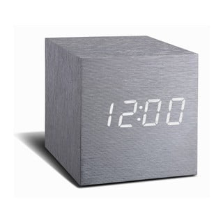 Sivý budík s bielym LED displejom Gingko Cube Click Clock