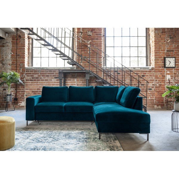 Tyrkysová zamatová rozkladacia rohová pohovka (pravý roh) Lofty Lilly – Miuform-image-3