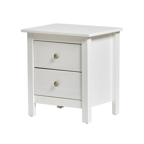 Biely nočný stolík z masívneho borovicového dreva s 2 zásuvkami Marckeric Berna-image-2