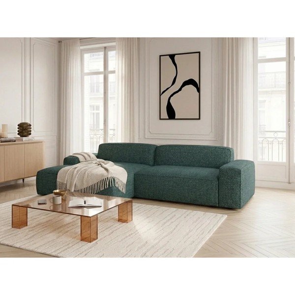 Zelená rozkladacia/s elektrickým výsuvom sedadla rohová pohovka (ľavý roh) Abel – Bobochic Paris-image-1