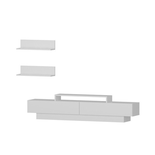 Set bielého TV stolíka a 2 nástenných políc Lucca TV White