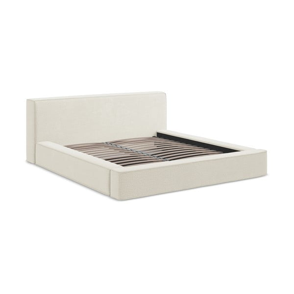 Krémová čalúnená dvojlôžková posteľ s úložným priestorom s roštom 160x200 cm Noho – Makamii